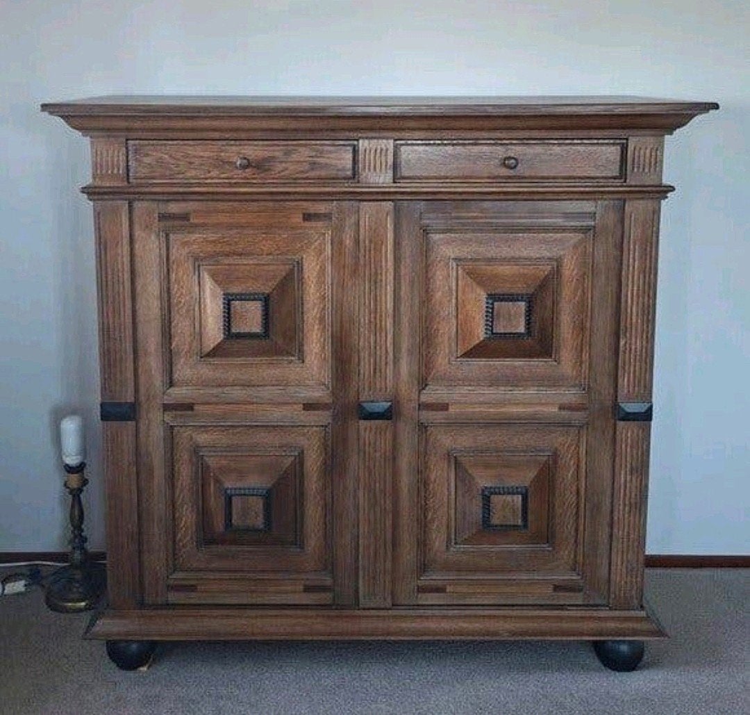 Eikenhouten dressoir met twee lades en twee deuren, Ophalen of Verzenden