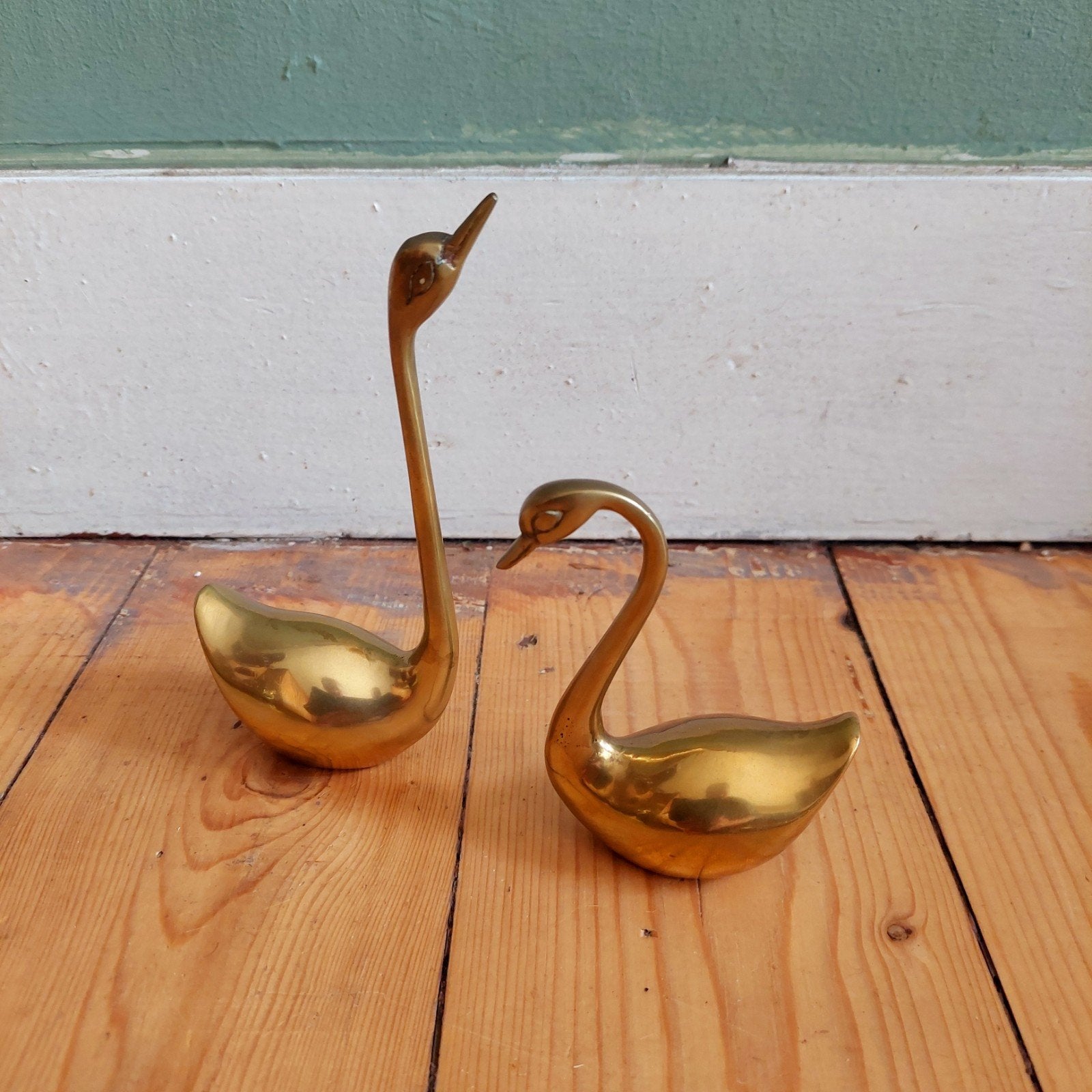 Lucky Vintage set van 2 vintage messing zwaantjes, Ophalen of Verzenden, Koper