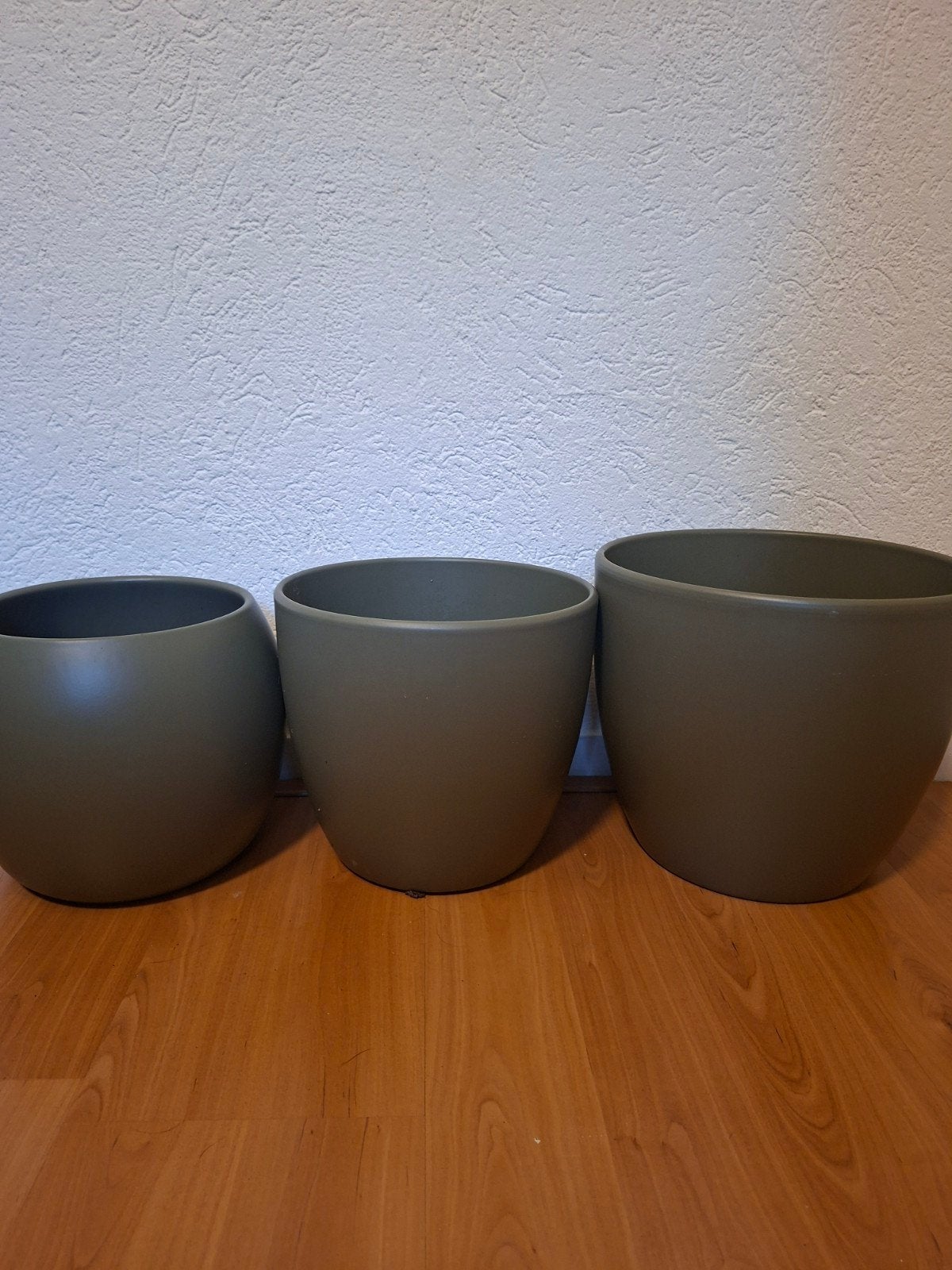 3 grote groene bloempotten, Ophalen, Rond, Aardewerk, Minder dan 40 cm