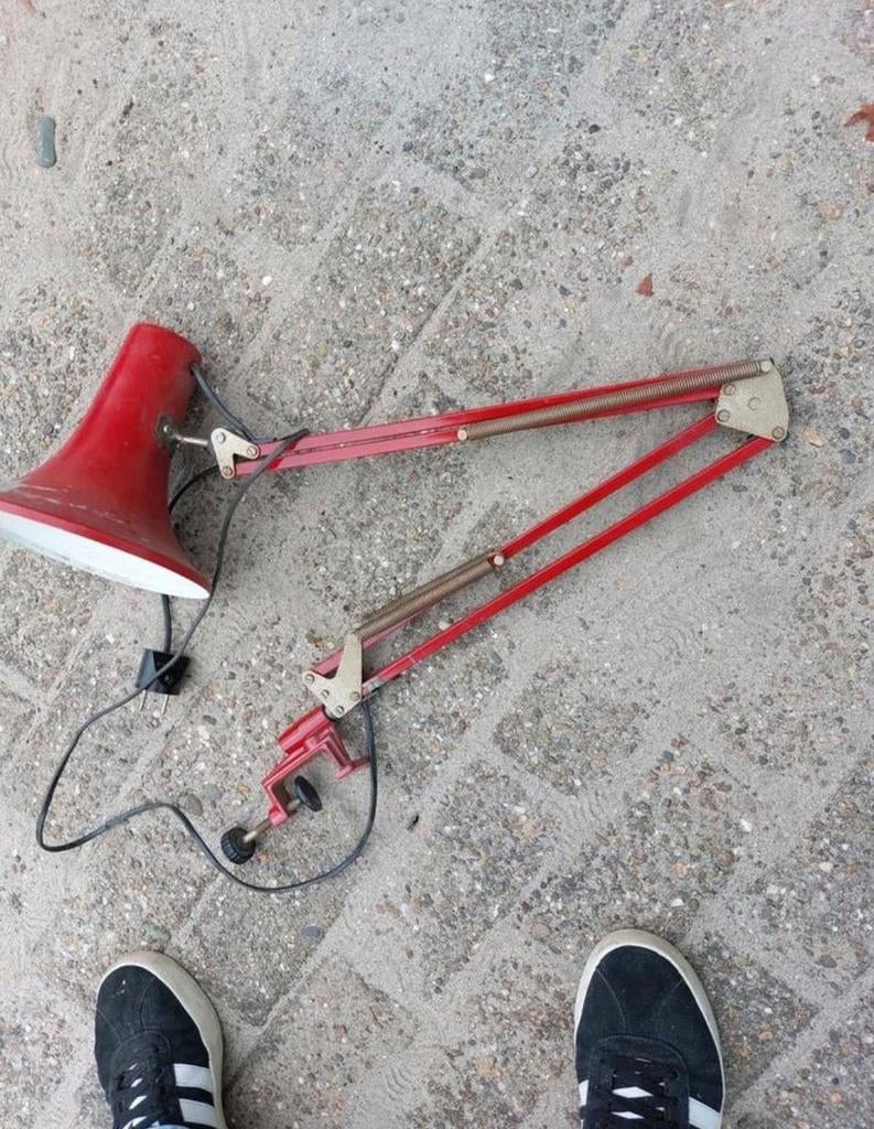 Vintage Geleefde Architectenlamp rood werkplaatslamp 1960?.., Ophalen of Verzenden, Gebruikt, Metaal, Vintage Geleefde Architectenlamp rood  1960?.....Retro vintage