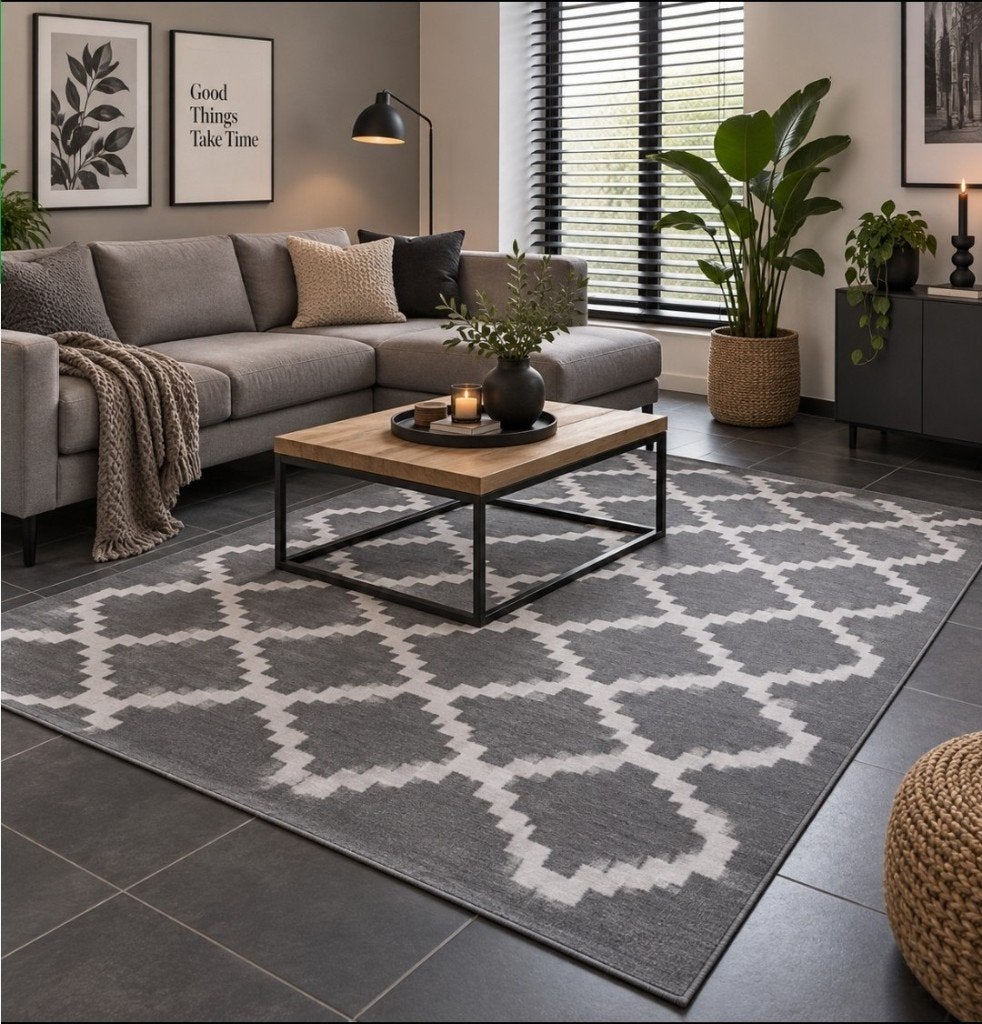 Mooi vloerkleed grijs creme ruit geometrisch trellis 190x290, Bruin, 150 tot 200 cm, Ophalen of Verzenden, Rechthoekig
