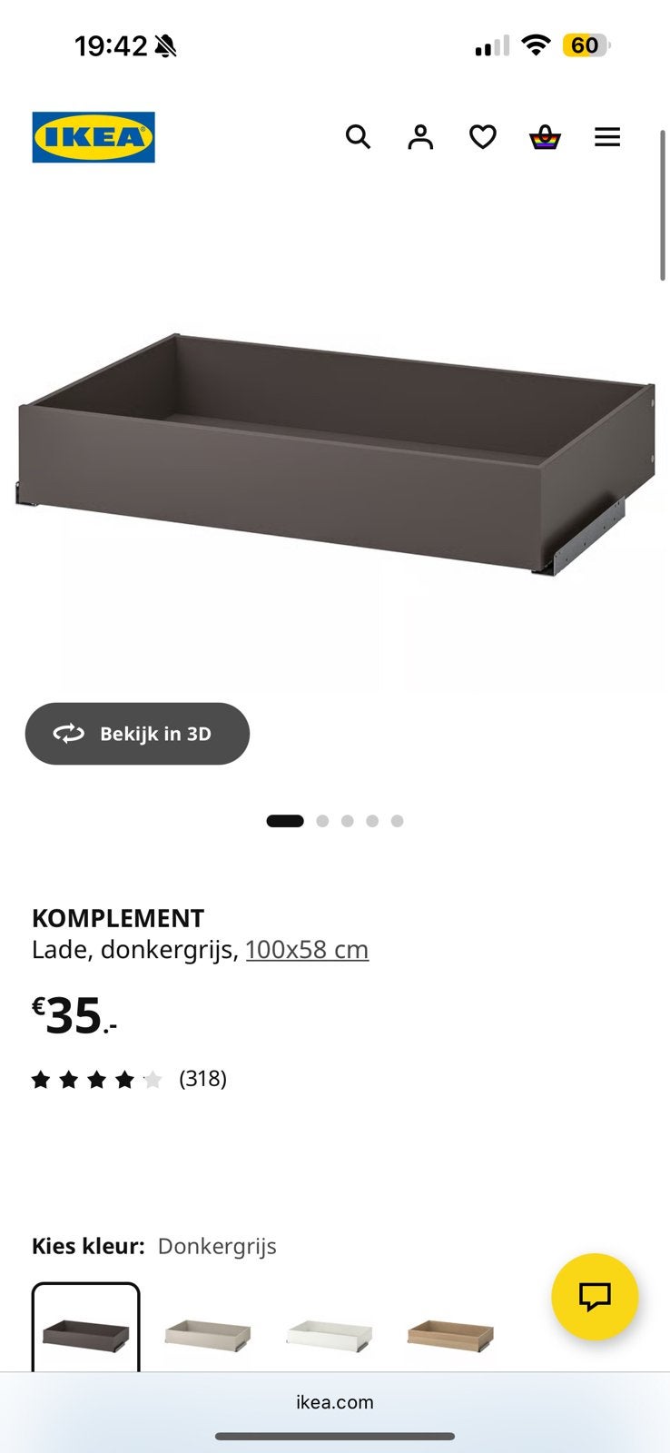 Pax kast ikea - komplement lades zwart 4x 100x58, Ophalen, Gebruikt, 50 tot 100 cm, Minder dan 100 cm