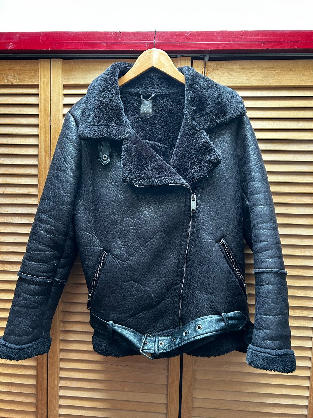 Zwarte bikerjack met teddy voering, Ophalen, Zo goed als nieuw, Maat 38/40 (M), Zwart