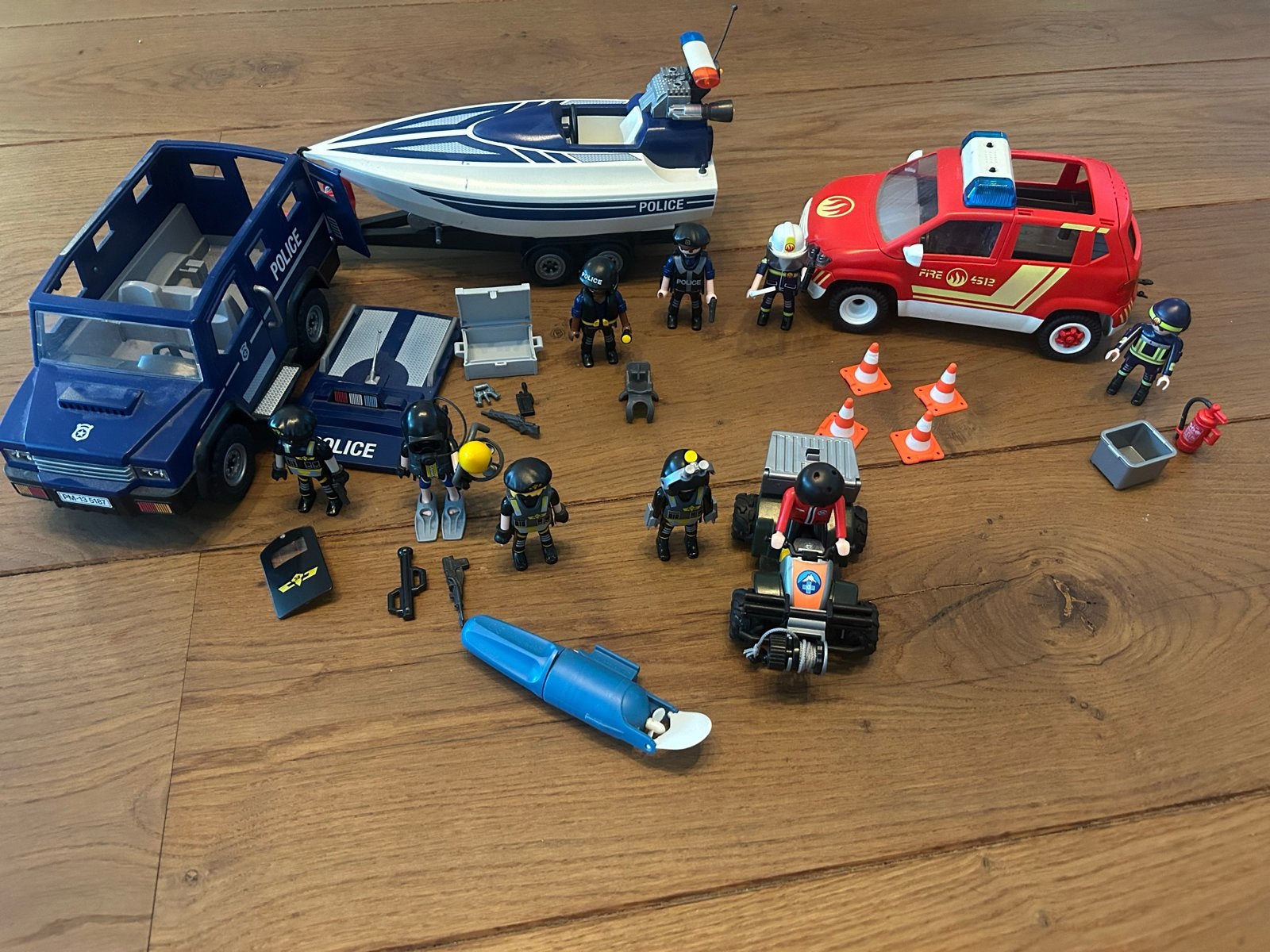 Playmobil Politie en Brandweer Set met Voertuigen en Figuren, Gebruikt, Complete set, Voertuig, Ophalen of Verzenden