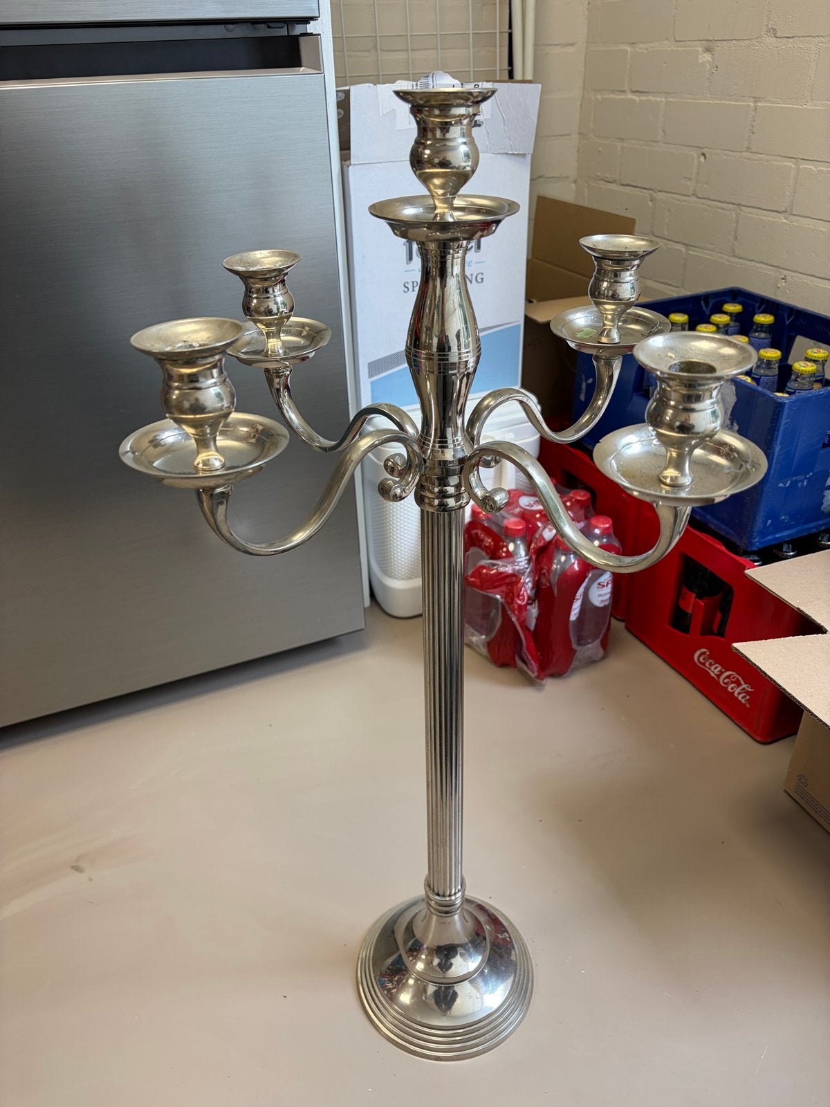 Zilveren kandelaar met 5 armen of 3 armen, Antiek en Kunst, Ophalen, Zilver