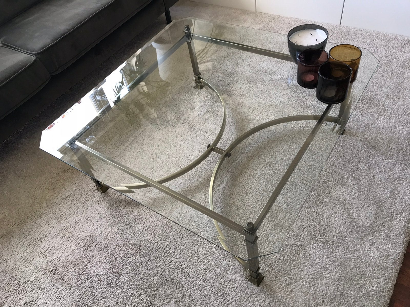 Vintage glazen Salontafel, Gebruikt, 50 tot 100 cm, Vierkant, Glas