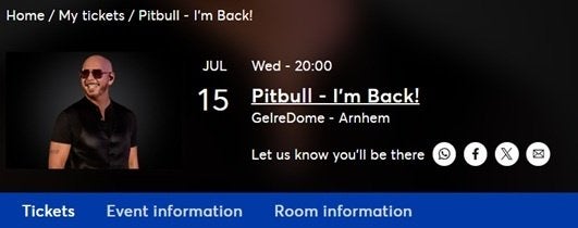 Pitbull concert at Gelredome, Tickets en Kaartjes, Eén persoon, Juni