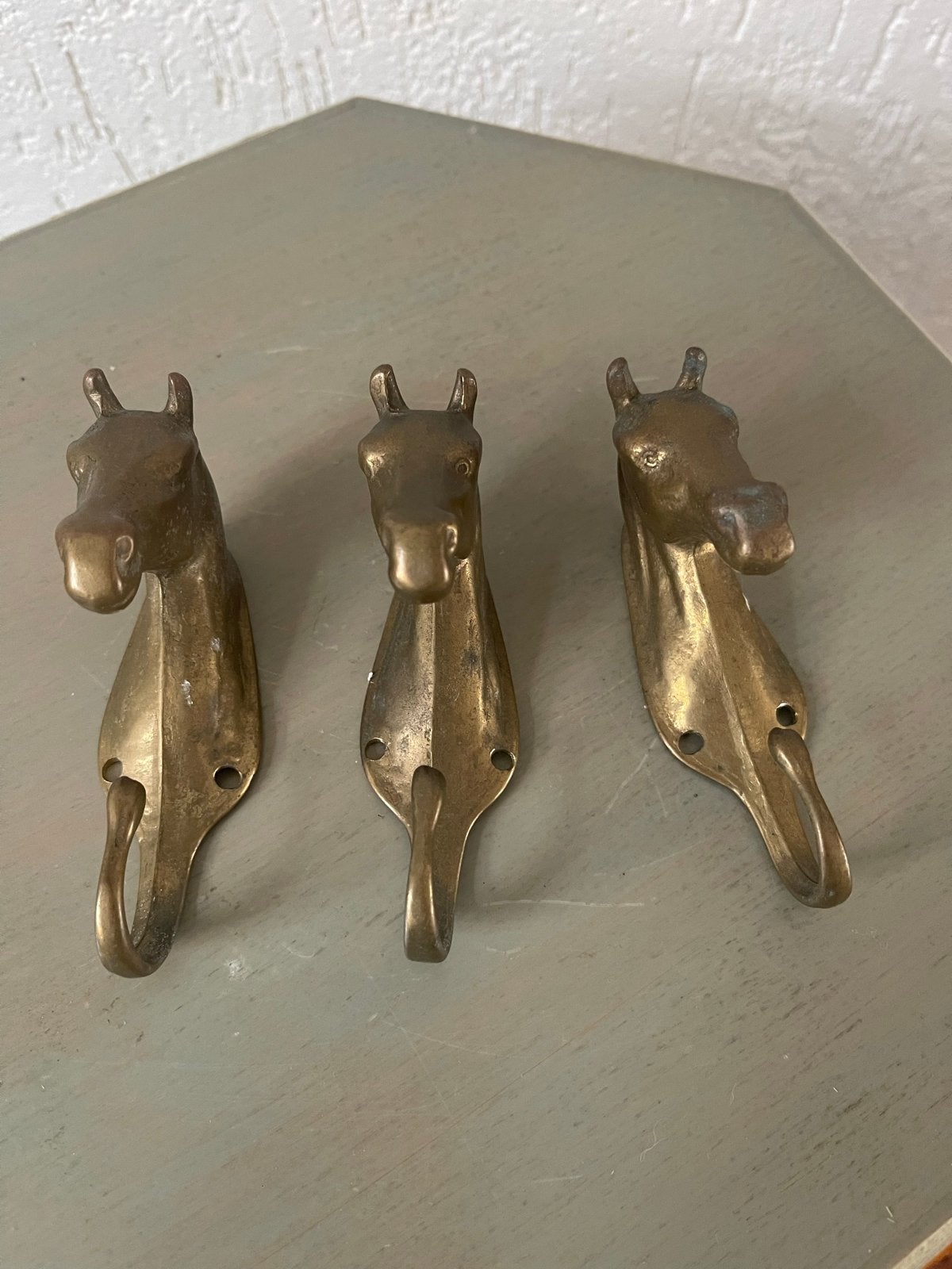 Set van 3 messing paardenhoofd haken, Ophalen of Verzenden