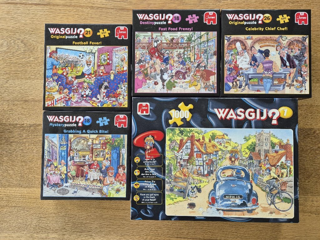 Wasgij puzzels - 5 stuks - Original, Destiny en Mystery, Ophalen of Verzenden, 500 t/m 1500 stukjes, Zo goed als nieuw, Legpuzzel