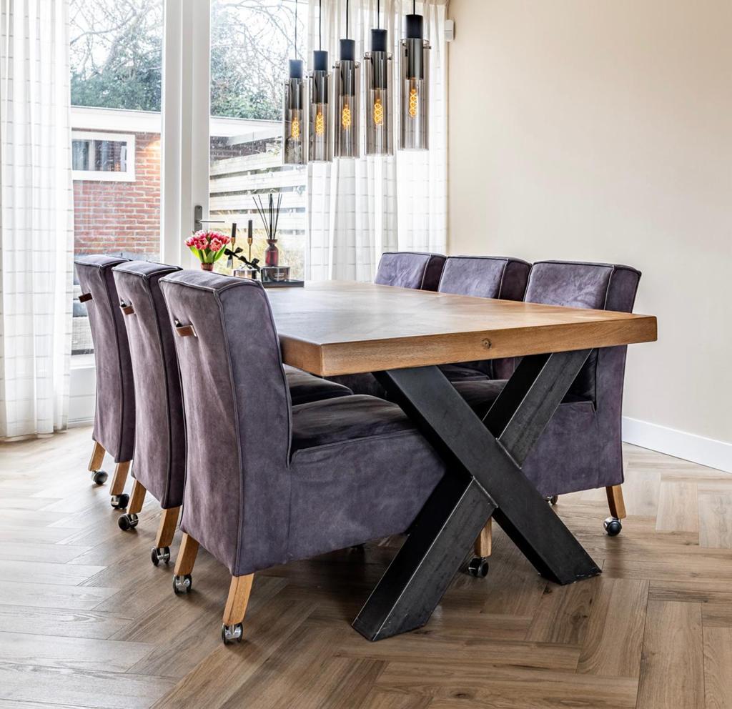 Eiken eettafel handgemaakt, Ophalen, 100 tot 150 cm, Eikenhout, 200 cm of meer