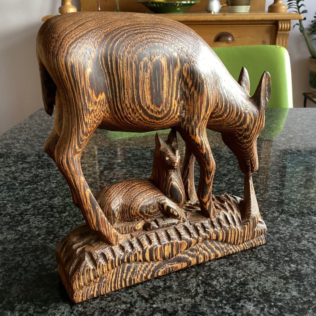Houtsnijwerk, coromandel, hert, jong, handgemaakt, vintage, Antiek en Kunst, Ophalen, Minder dan 20 cm, Beeld, Hout