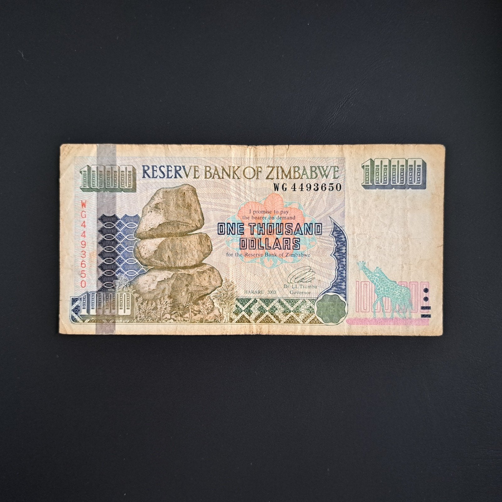 1000 dollar Zimbabwe #008, Verzenden, Zimbabwe, Los biljet