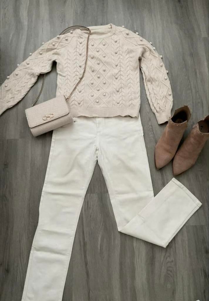 Monday/ leuke trendy /  ecru broek /  maat 42, Kleding | Dames, Broeken en Pantalons, Verzenden, Beige, Maat 42/44 (L), Lang