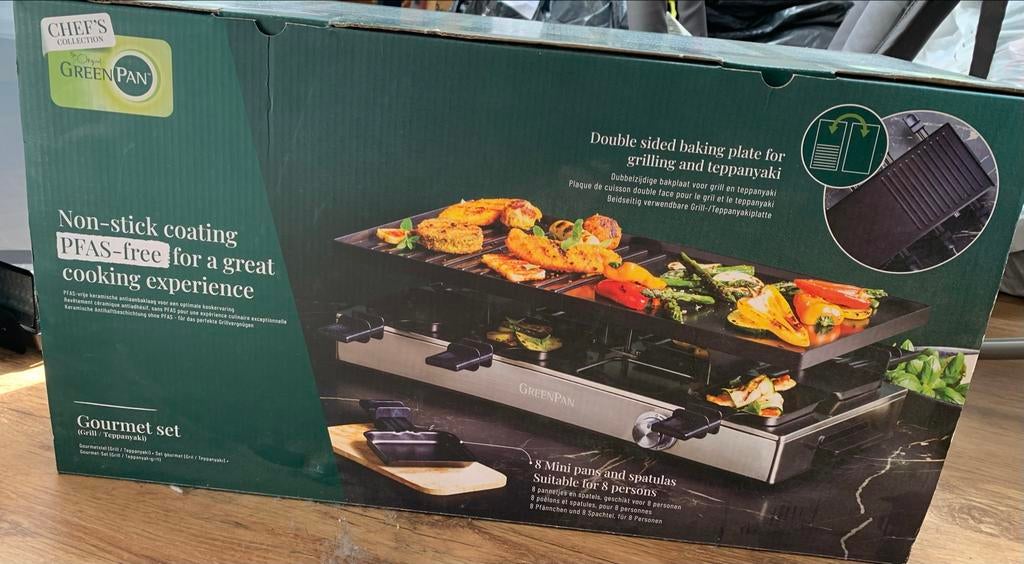 GreenPan Gourmetstel Raclette Grill Teppanyaki 8 personen, Ophalen, Nieuw, 8 personen of meer