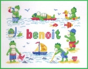 Borduurpakket Dinosaurs First name sampler BK1039, Hobby en Vrije tijd, ., Nieuw, Ophalen of Verzenden, .