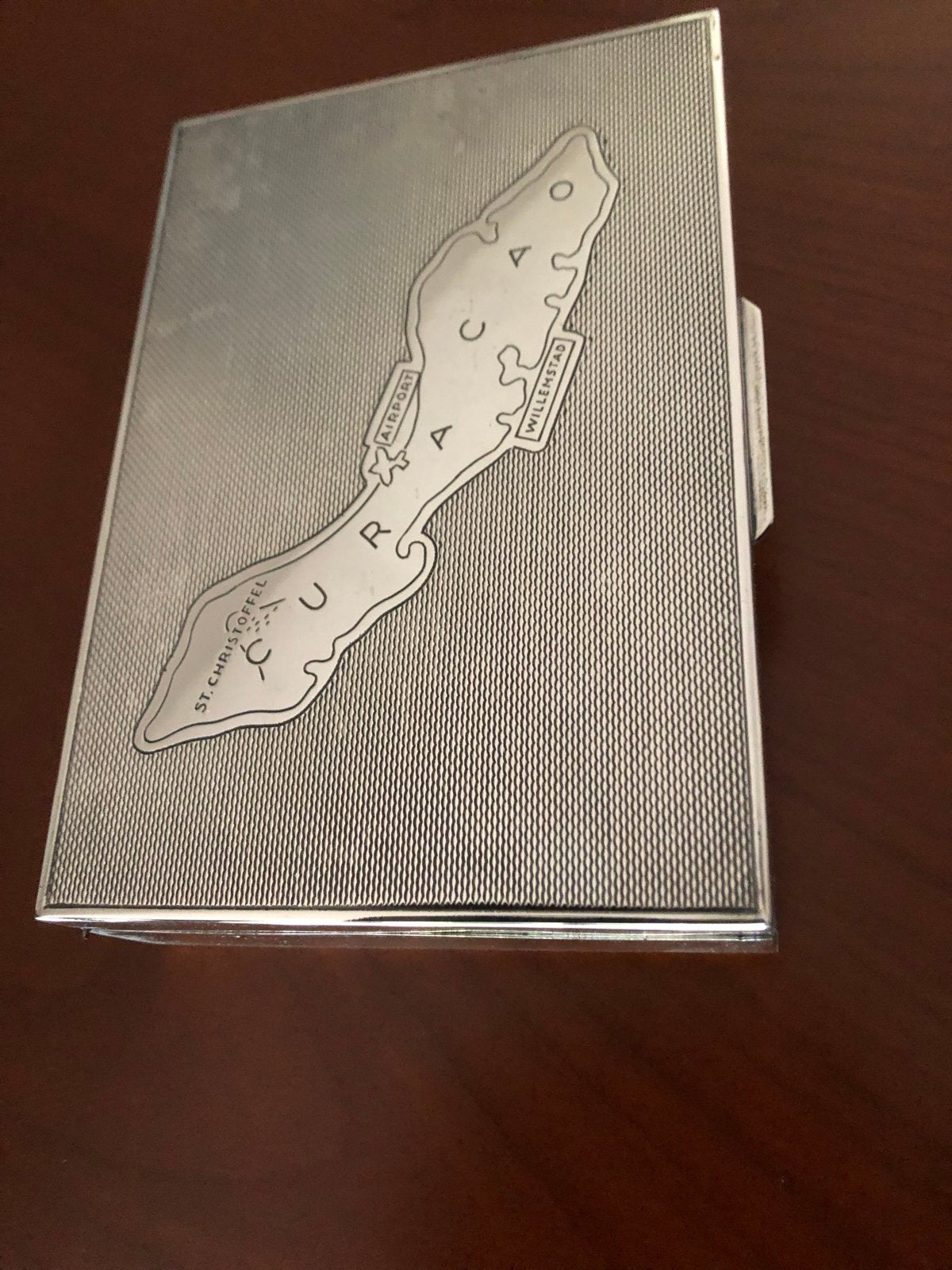 Zilveren sigarettendoos met Curaçao kaart - 9x13x3 cm, Ophalen of Verzenden, Zilver