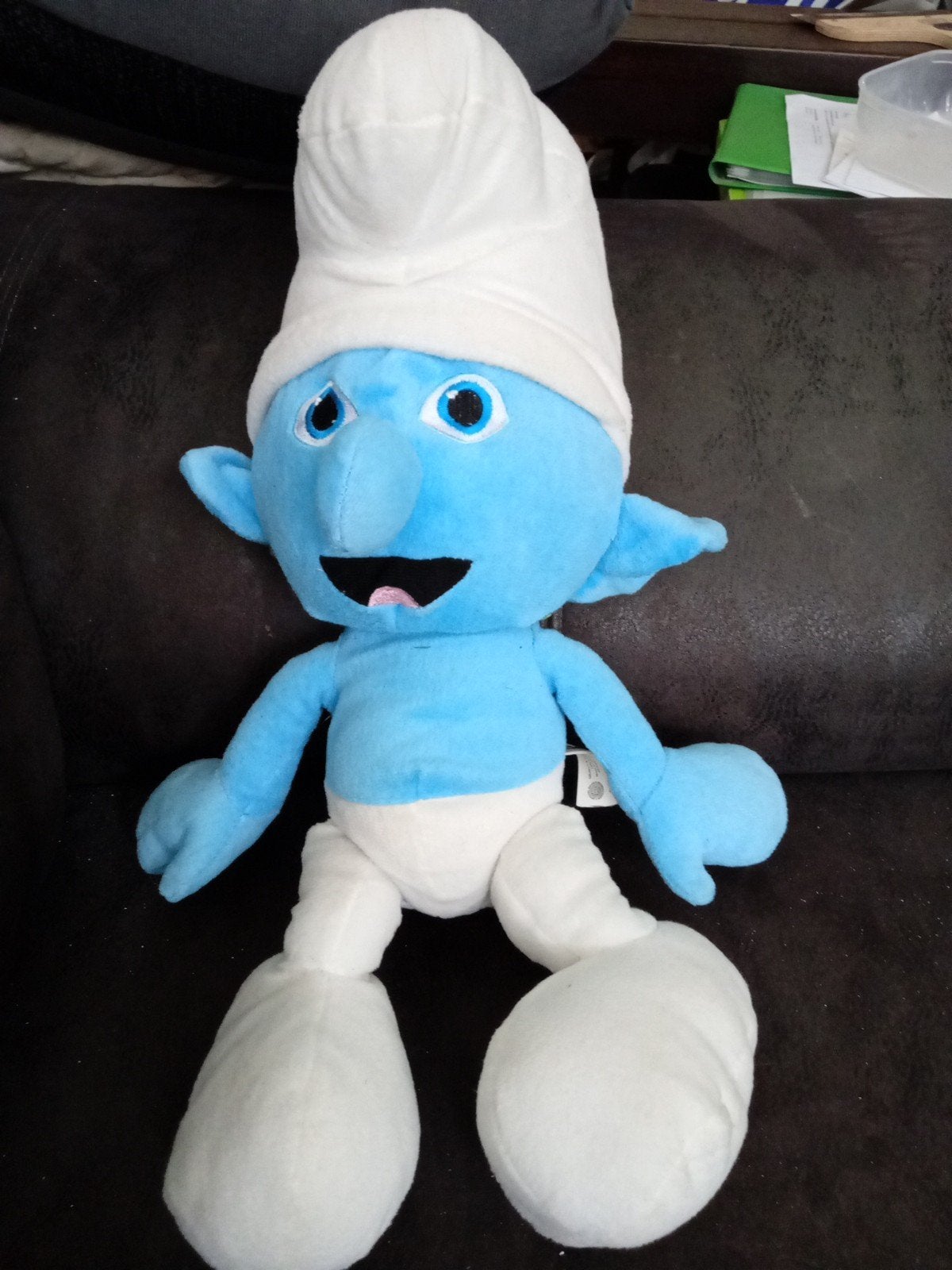 Grote Smurf Knuffel - Zachte Pluche Smurf, Verzamelen, Smurfen, Gebruikt, Poppetje, Figuurtje of Knuffel, Grote Smurf, Ophalen