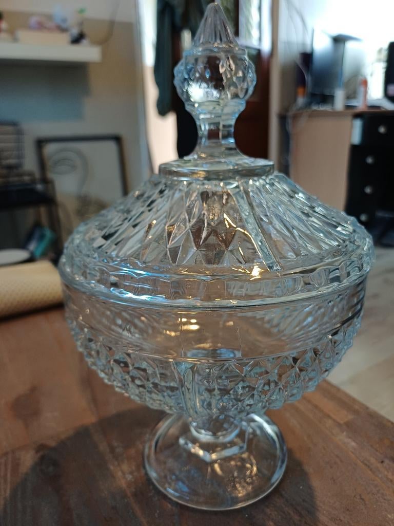 Mooie glazen (snoep) pot  ○15 cm, Antiek en Kunst, Antiek | Glas en Kristal, Ophalen of Verzenden