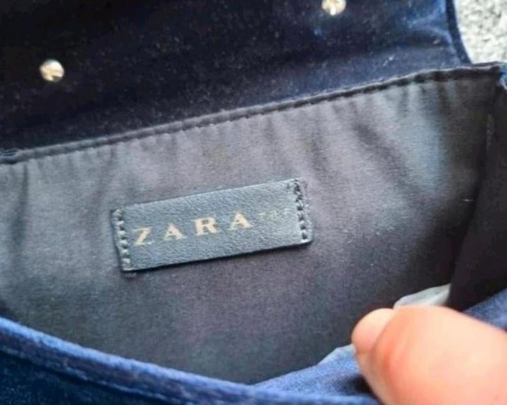 ZARA velvet tas blauw met goud ketting – crossbody / schoude, Ophalen of Verzenden, Zo goed als nieuw, Blauw, Overige merken