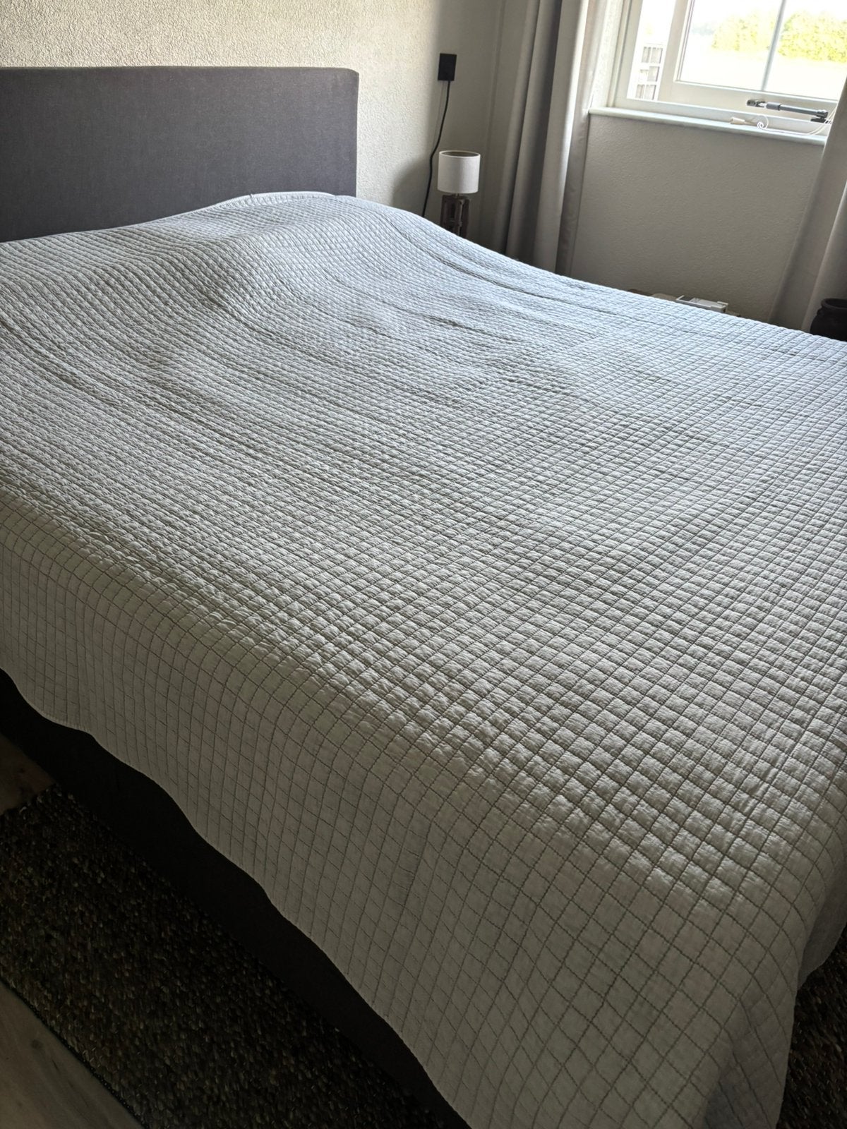 Sprei grijs blokmotief 255x255, Overige typen, Tweepersoons, Ophalen of Verzenden, Zo goed als nieuw