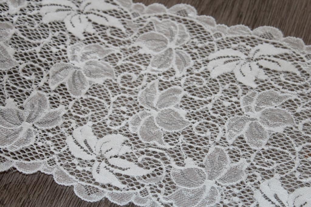 elastisch kant - 15cm - wit met bloemen #1696, Ophalen of Verzenden, Nieuw, Kant