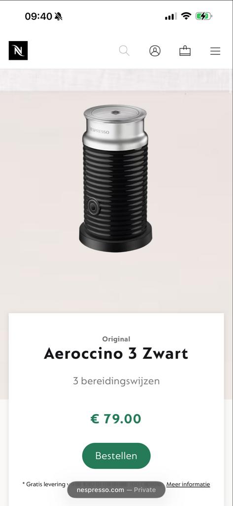 Nespresso Aeroccino 3 Melkopschuimer - Nieuw in doos, Ophalen of Verzenden, Nieuw, Elektrische melkopschuimer