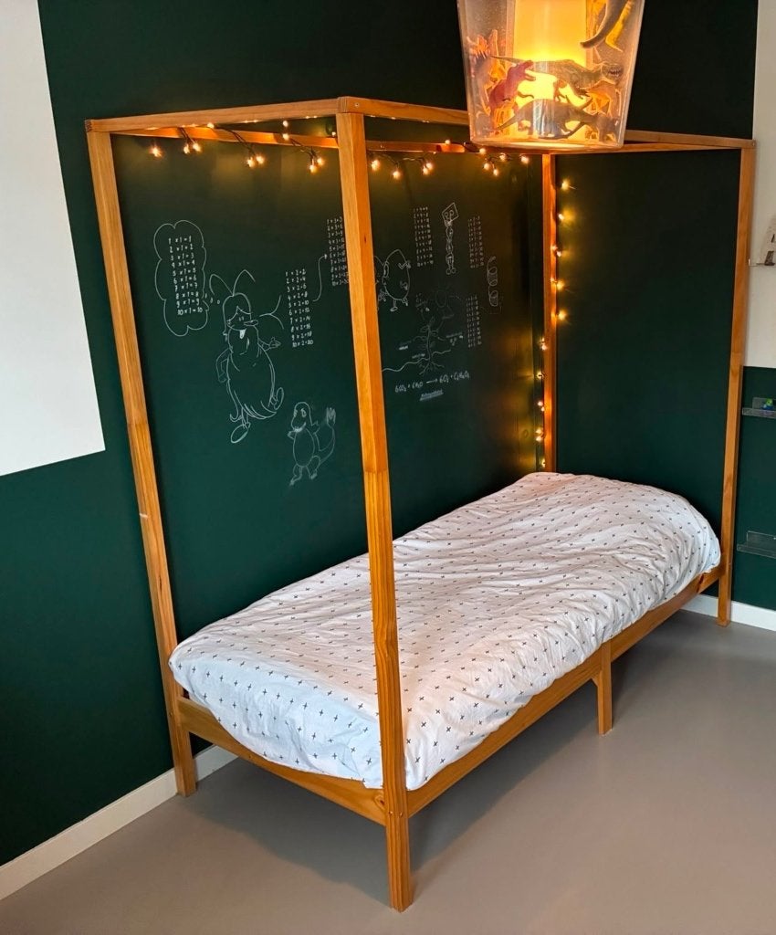 Hemelbed grenen 90x200 cm, Ophalen, 90 cm, Eenpersoons, Bruin