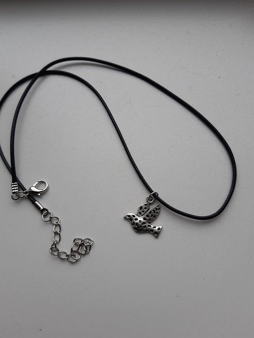 Koordketting wax zwart met hanger vogel, Overige materialen, Verstelbaar, Verzenden, Zwart
