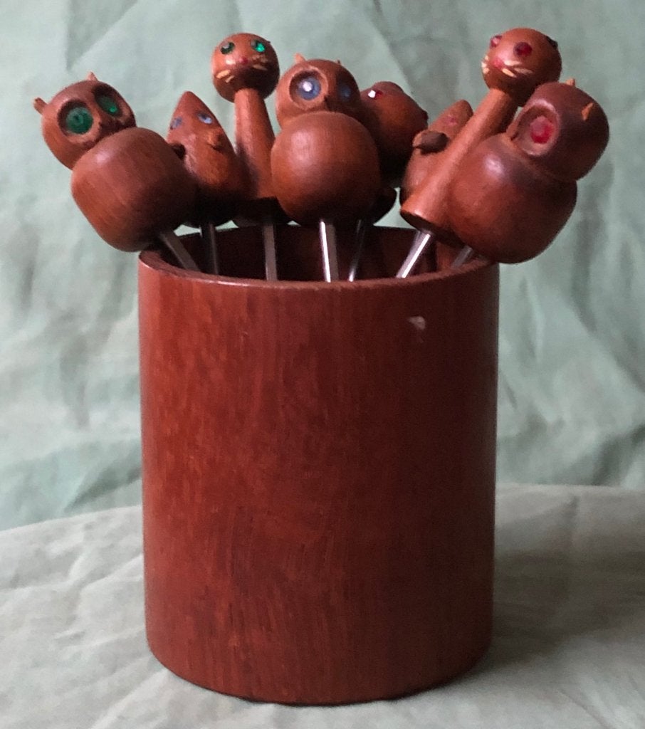 Vintage cocktailvorkjes teak Denemarken, Ophalen of Verzenden, Huis en Inrichting