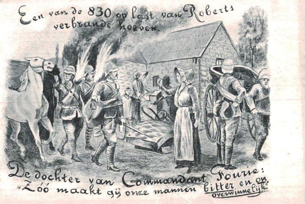 Oorlogspostkaart Boerenoorlog Verbrande hoeve dochter Fourie, Ophalen of Verzenden, Voor 1920, Ongelopen, Politiek en Historie