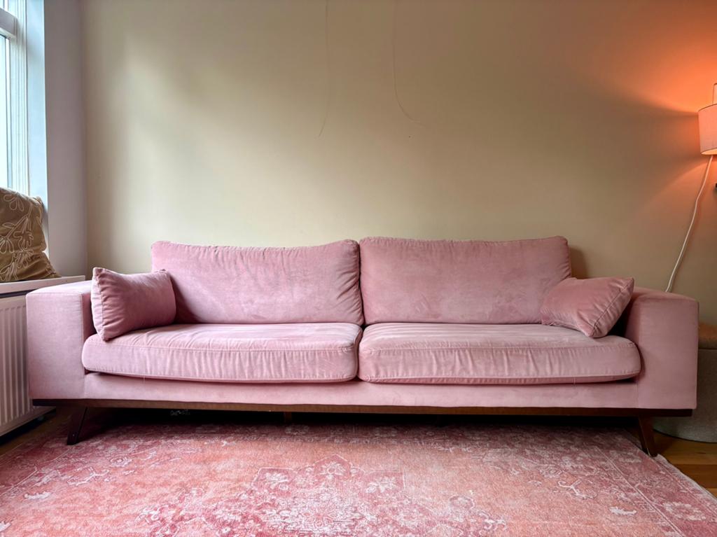 Roze velours bank 3-zits wehkamp torino, Ophalen, Gebruikt, Stof