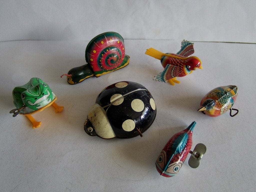 Oude blikken dieren figuren, 6 stuks. Japan, jaren''60''s, Verzamelen, Speelgoed, Ophalen of Verzenden, Gebruikt