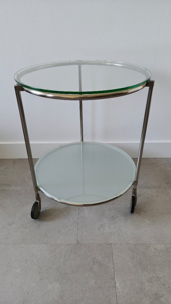 Ikea Strind rol tafeltje, matglas en doorzichtig glas,, Ophalen, 50 tot 100 cm, Rond, 50 tot 100 cm