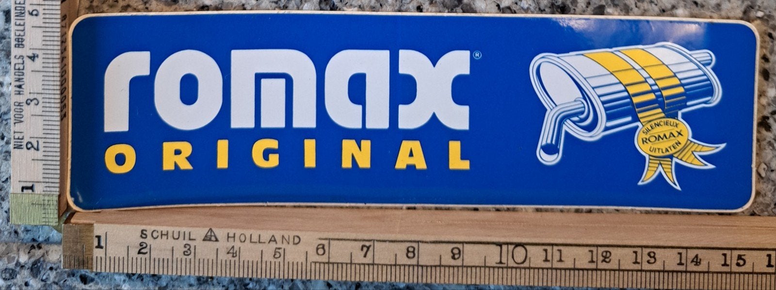 Vintage sticker Romax Original uitlaten autosticker, Verzamelen, Stickers, Zo goed als nieuw, Ophalen of Verzenden