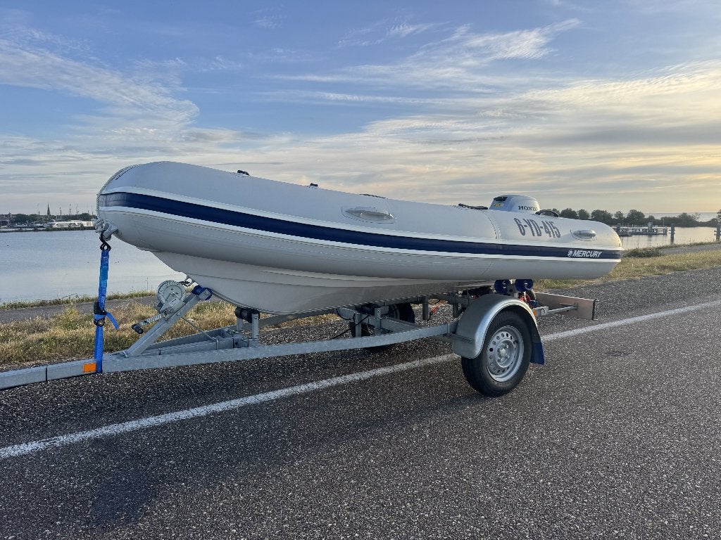 Mercury 350 RIB + Honda 15PK 4-takt + trailer | Compleet, Zo goed als nieuw, Mercury, Ophalen, Polyester/glasvezel