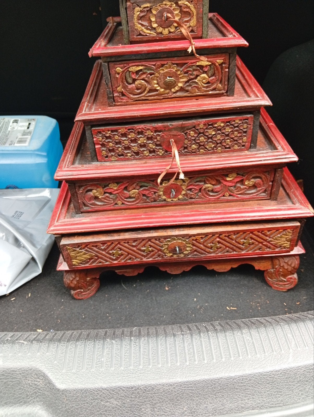 Antieke Balinese Houten Sieradenkist met Lades, Ophalen of Verzenden