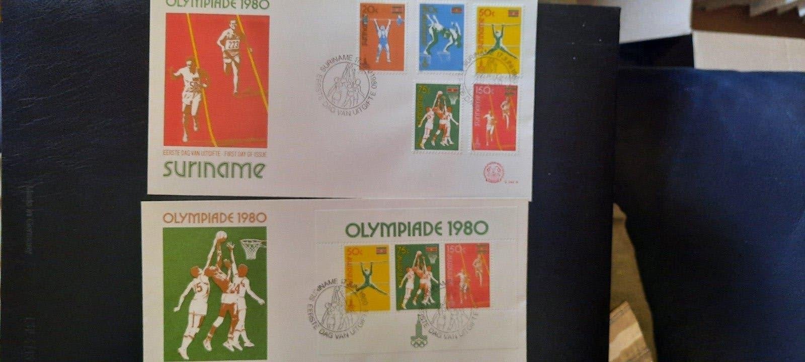 Suriname Olympische Spelen 1980 FDC, Ophalen of Verzenden, Rest van de wereld