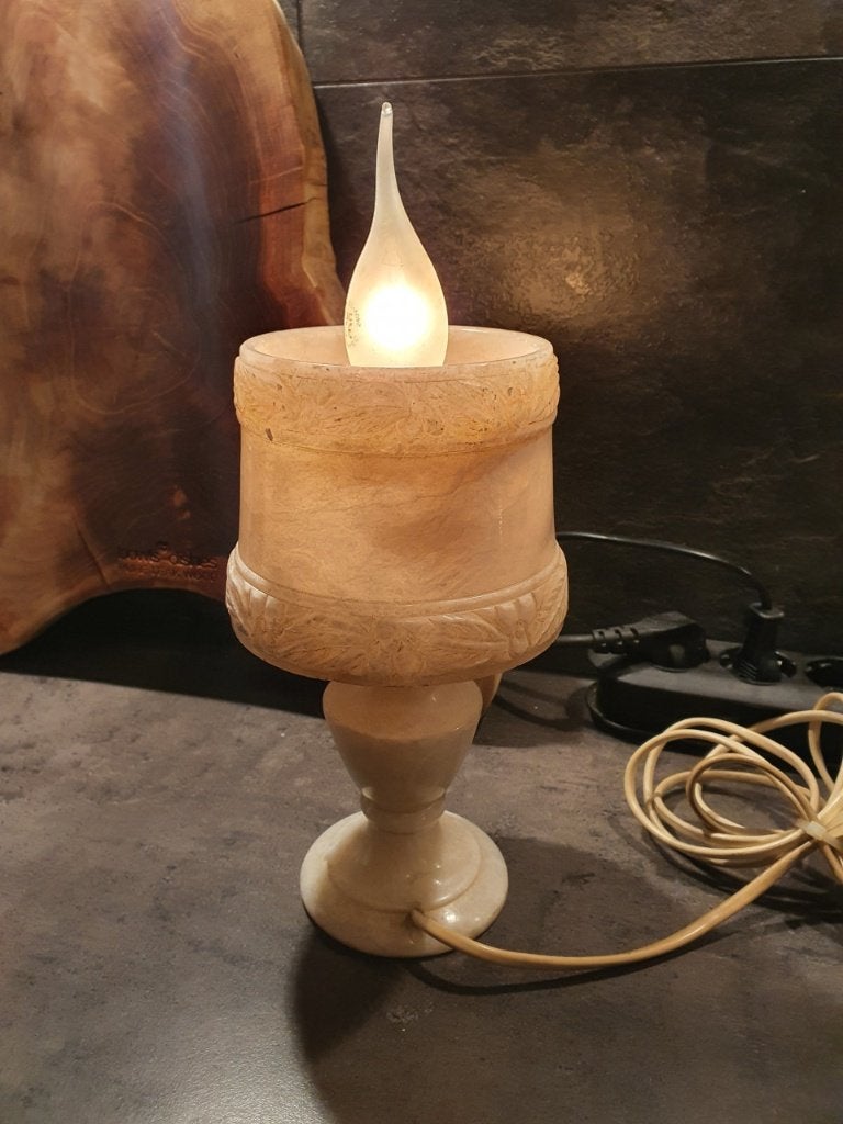 Vintage Marmeren Tafellamp met Vlamlamp, Ophalen of Verzenden