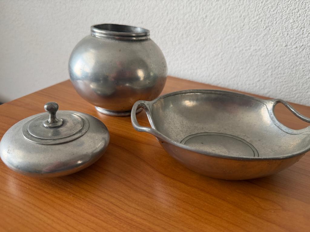 Vintage Tinnen Set: Pot, Kom en Deksel, Ophalen of Verzenden