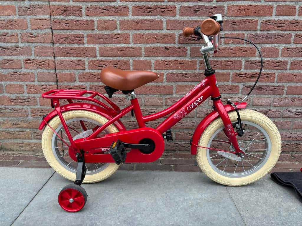 Popal Cooper kinderfiets rood met zijwieltjes 14 inch, Ophalen, Terugtraprem, Zijwieltjes, Gebruikt