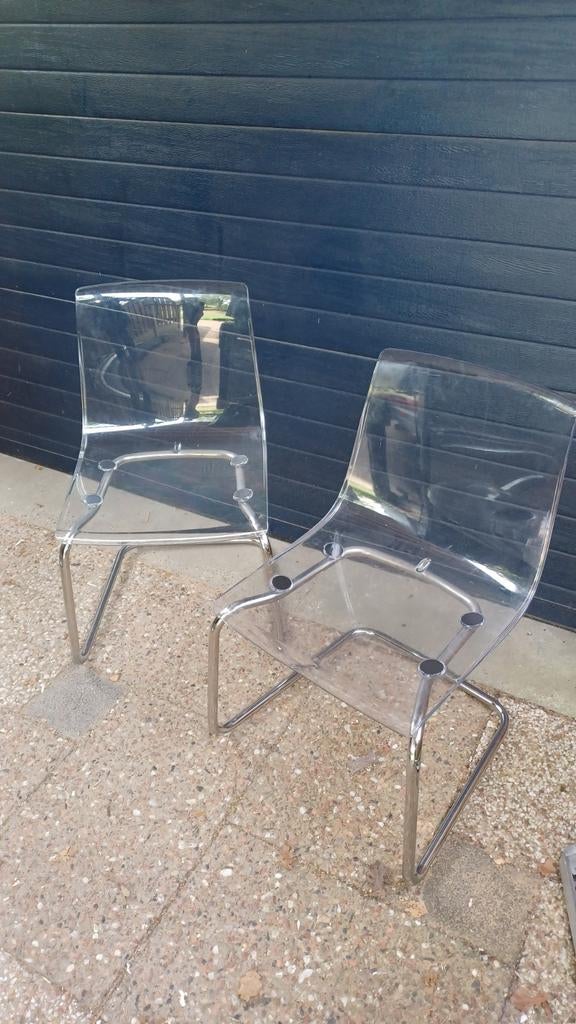 2 IKEA Tobias doorzichtige eetkamerstoelen / stoelen, Ophalen, Gebruikt, Twee, Wit