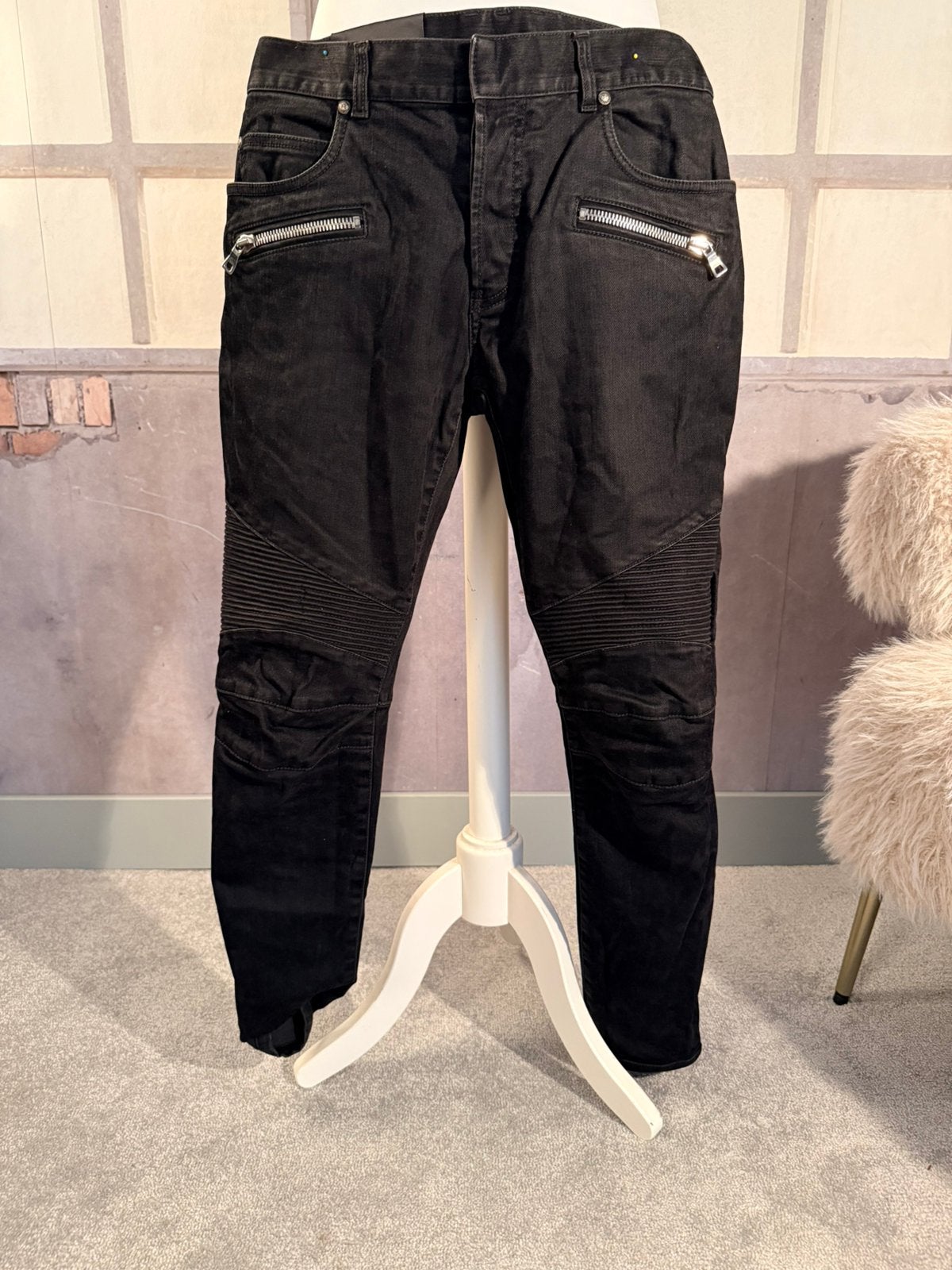 Balmain Zwarte Biker Jeans Maat 32 – Origineel, Ophalen of Verzenden, Zo goed als nieuw, Zwart, W32 (confectie 46) of kleiner