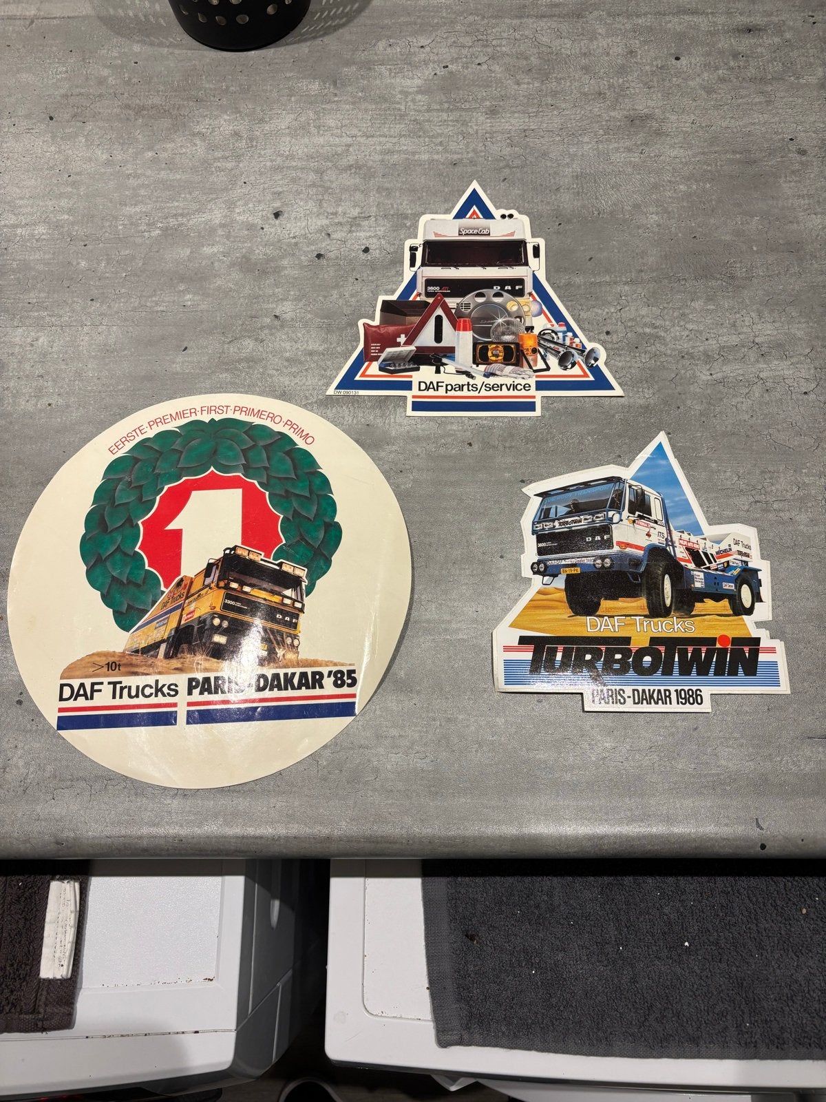 Vintage DAF Trucks Paris-Dakar Stickers - Set van 3, Verzamelen, Ophalen of Verzenden, Gebruikt, Merk
