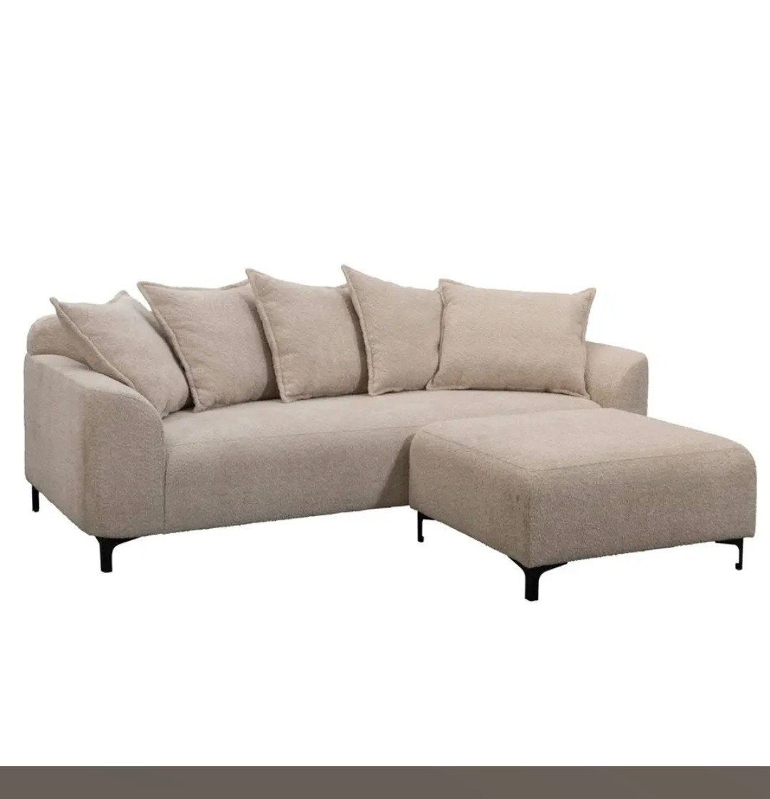 bank Elsa 3-zits met hocker., Ophalen, 90 cm, Beige, Tweepersoons