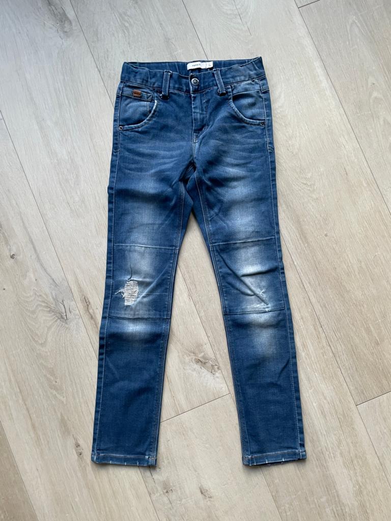 Name It blauwe destroyed jeans maat 134, Ophalen of Verzenden, Zo goed als nieuw, Jongen, Broek