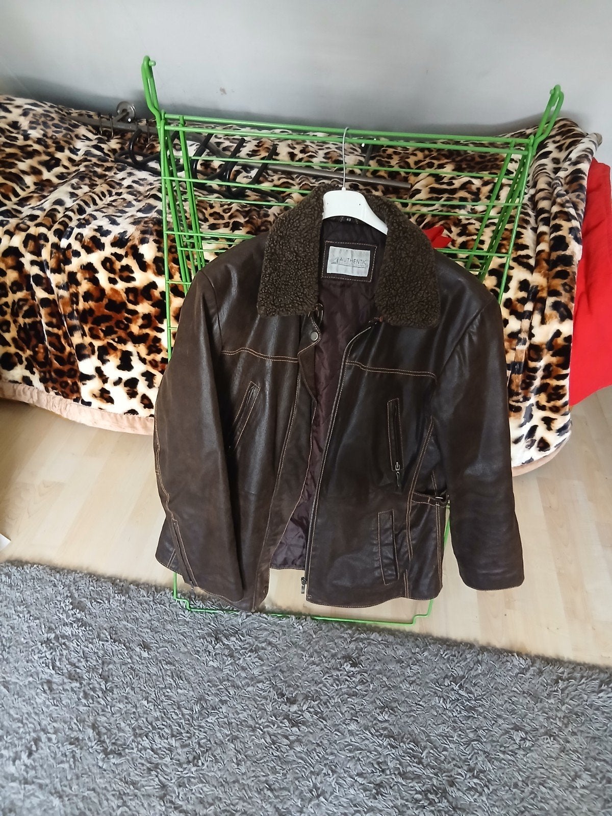 Authentic Leren Jas met Bontkraag - Maat L, Kleding | Dames, Jassen | Winter, Ophalen of Verzenden, Gedragen, Bruin