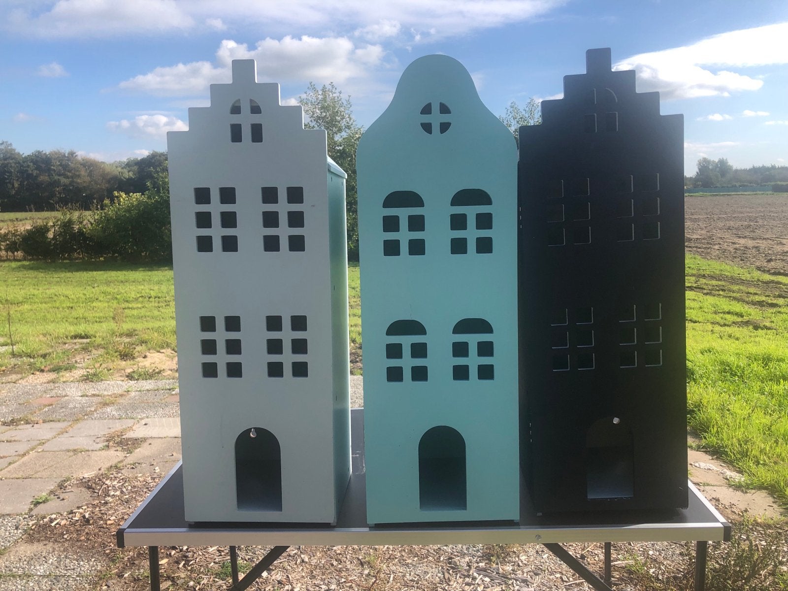 3 Hema Grachtenpand Poppenhuizen/Kastjes - Grijs, Blauw, Kri, Ophalen, Gebruikt, Poppenhuis