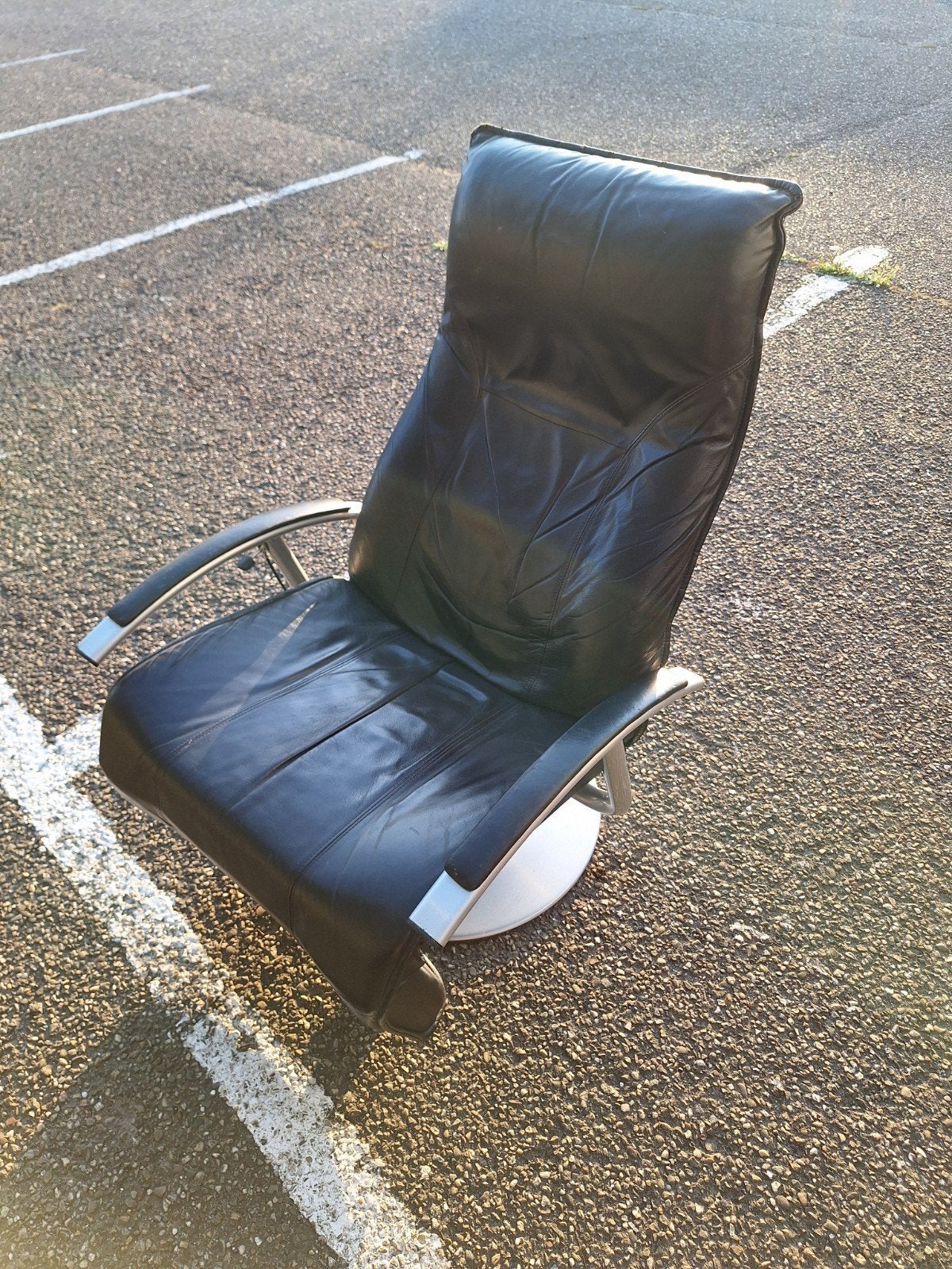 Zwart leren relaxfauteuil, Tuin en Terras, Ophalen