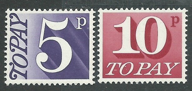 ENGELAND 1970-71 5p. + 10p. Postage Dues, FCP-PVA, Postfris., Verzenden, Postfris