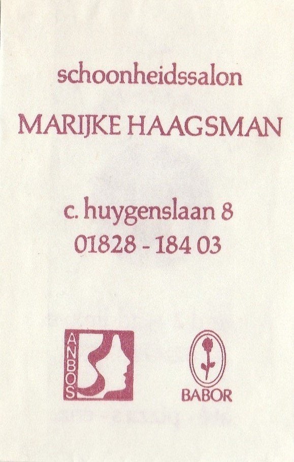 Marijke Haagsman C. Huygenslaan Waddinxveen - schoonheidss., Ophalen of Verzenden